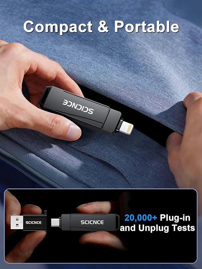 SCICNCE 256GB Flash Drive Intended for iPhone, USB Memory Stick Storage Backup for Photos Videos, Plug and Play No APP Required, Compatible with iPhone iPad Android and Computers (Metal Gray)