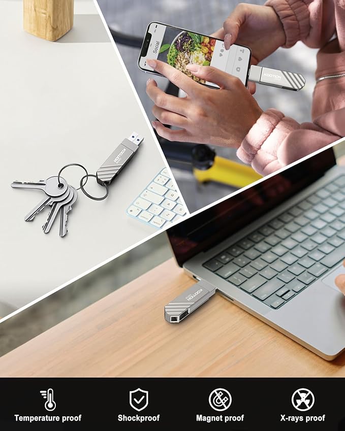 KOOTION 256GB USB 3.2 Flash Drive Metal Type C USB Solid State Drive Up to 450MB/s Dual USB C Flash Drive Swivel Thumb Drive Pen Drive Memory Stick for iPhone15, Silver