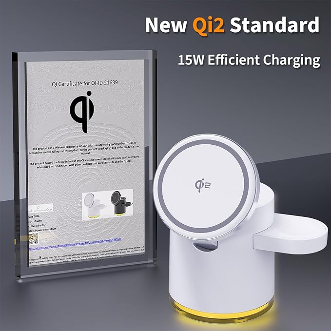 3 in 1 Wireless Charging Station,Qi2 Certified 15W Magnetic Wieless Charger with Night Light,for iPhone 12-17 Series,Apple Watch,Airpods (White)