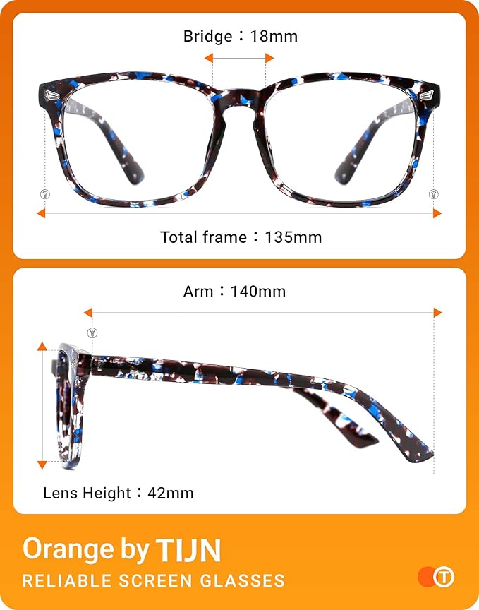 TIJN Blue Light Blocking Glasses for Women Men Clear Frame Square Nerd Eyeglasses Anti Blue Ray Computer Screen Glasses