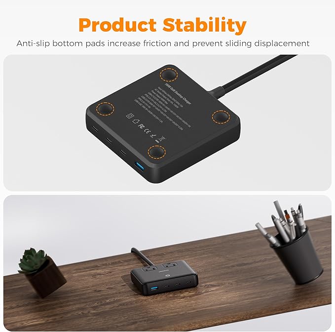 TESSAN Charging Station PD 100W for Multiple Devices, 6-in-1 USB C Charger Block Compatible with iPhone 16/15, MacBook, Charging Dock with 3 USB-C, 1 USB-A & 2 AC, Home Office Travel Accessories