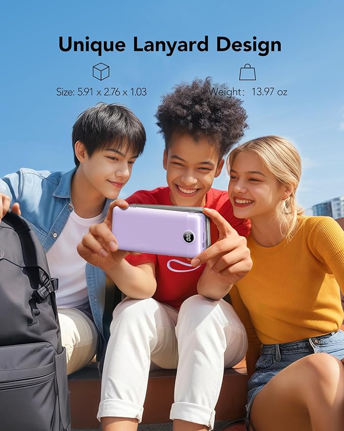 VRURC Portable Charger with Built in Cables 20000mAh, 22.5W Fast Charging USB C Power Bank,LED Display Charging Back with 4 Output 2 Input for iPhone 15/14/13/Pro, Samsung,Android-Purple (1 Pack)