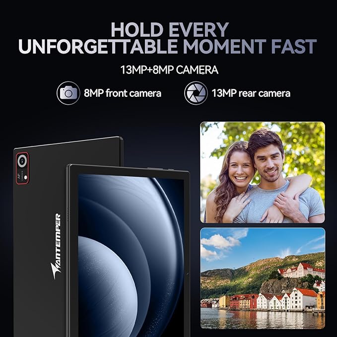 ANTEMPER Android Tablets 10 Inch, 5G WiFi Tablet Mit 8GB RAM+128GB ROM(1TB TF),2 in 1 Tablet with Keyboard Mouse Pen-Octa-Core2.0Ghz | 6000mAh | 1080FHD | 13MP Camera | WLAN GPS OTG Typ-c-Black