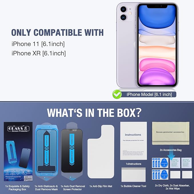 2-Pack Matte Privacy Screen Protector for iPhone 11 / iPhone XR, Anti-Glare Display Filter, No Bubbles, High Definition Clear, Easy Installation