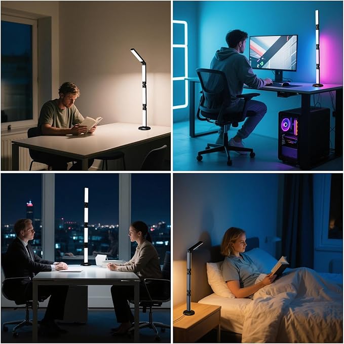 Led Desk Lamp with Atmosphere Lighting, Smart RGB LED Desk Lamp-Music Sync and 16 Million DIY Colors, Foldable Lamp with Dimmable and Timer, Modern LED Lights for Desk, and Gaming Rooms