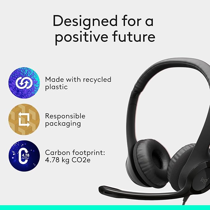 Logitech H390 Gaming Headphones, Wired Headphones with Mic, USB-A Headset with Microphone for PC, Noise Cancelling Microphone for Video Meetings, Music, Gaming - Black (Pack of 12)