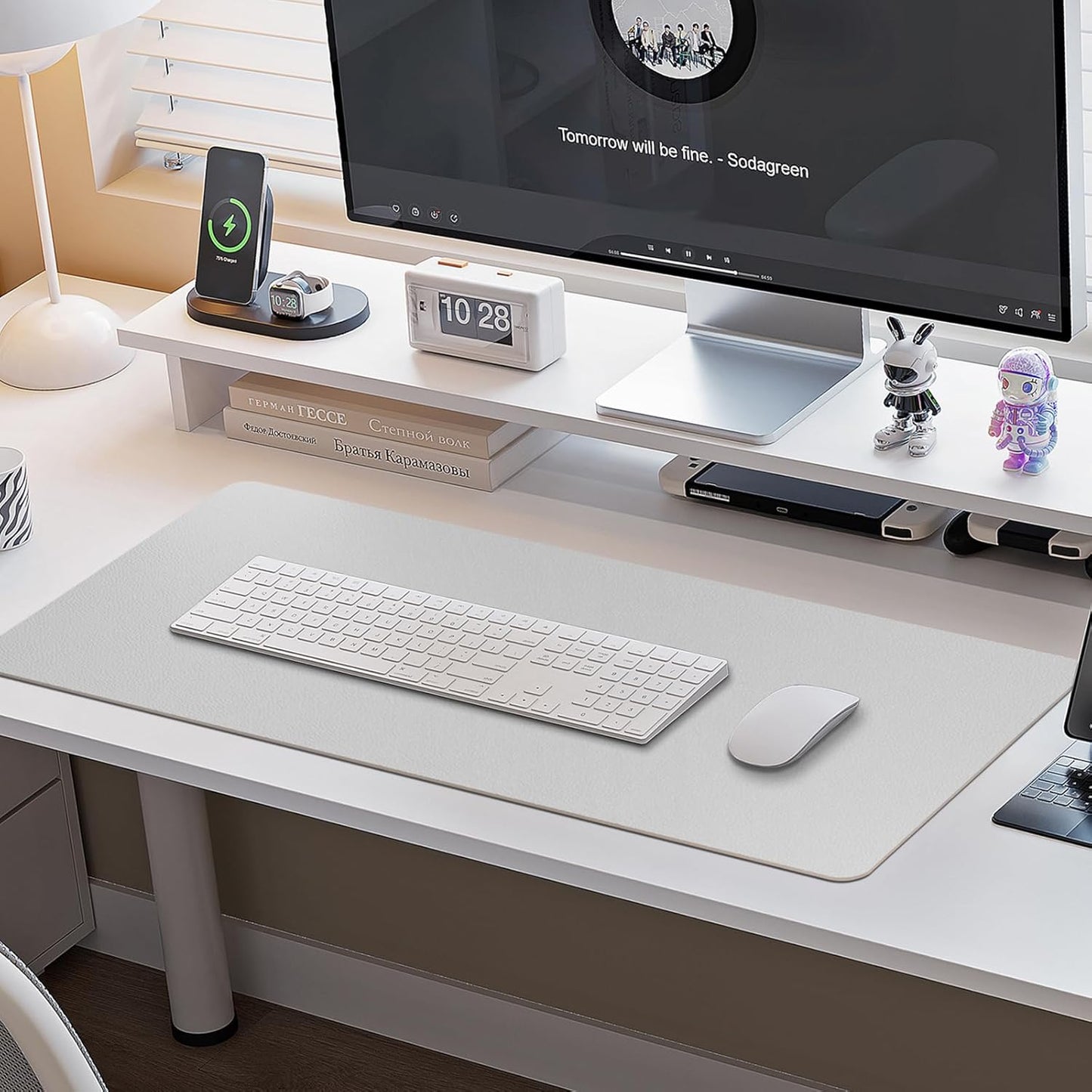 Boutilon Leather Desk Pad Protector,Non-Slip Mouse Pad,Laptop Desk Pad,Office Mouse Mat,Waterproof Leather Desk Blotter,Desk Writing Pad for Office and Home (S-Grey,24"x 14")