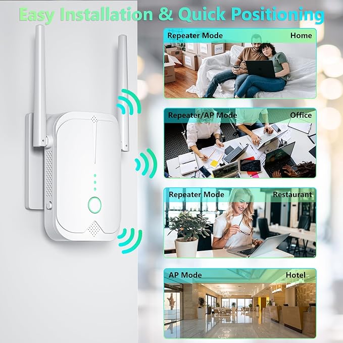 WiFi Extender Signal Booster Up to 9000sq.ft and 50+ Devices, WiFi Range Extender, Wireless Internet Repeater, Long Range Amplifier with Ethernet Port, 1-Key Setup, Access Point, Alexa Compatible