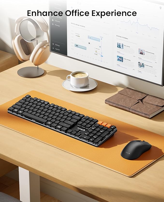 ProtoArc Mechanical Keyboard and Mouse, KM310 Wireless Rechargeable Aluminum Keyboard Mouse, 2.4G+Dual Bluetooth, Low Profile Keys, Red Switches, Multi-Device, for Windows/Mac - Black