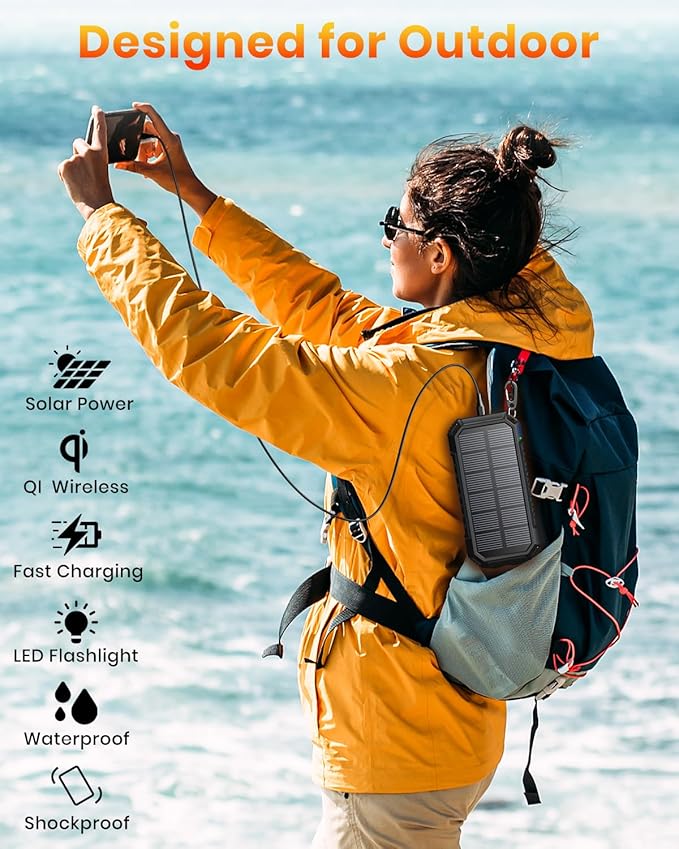 Riapow Solar Charger Power Bank - 26800mAh/98000mWh Wireless Portable Charger with USB C – PD QC3.0 Fast Charging Battery Bank - External Battery Pack with 4 Outputs for Phone, Flashlight for Camping