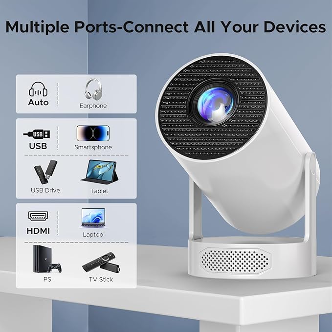 Mini Projector with WiFi and Bluetooth, 4K Support Portable Projector with 5w Soundbase Speaker, 300 ANSI, 220ยฐ Rotation , Android 11, Auto Keystone Video Projector, Compatible with HDMI, USB, Phone