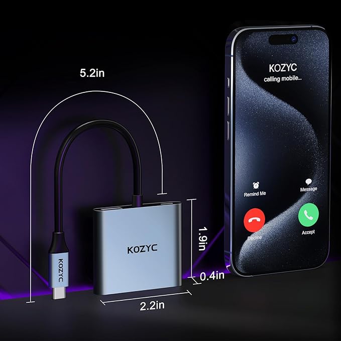 USB C to Dual HDMI Adapter 4K@30Hz, KOZYC USB C Hub Multiport Adapter with 2xHDMI, USB 3.0, 100W PD, Support USB C to HDMI Splitter Extended Display for MacBook Pro (MST is not Supported on MacOS)