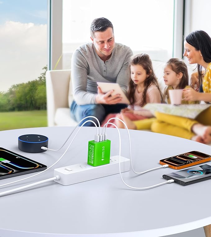 USB C Wall Charger, 50W USB C Charger Block 5-Port PD Fast Charging Blocks,USB A Multiport Plug Brick Cube,Dual Type C Power Adapter for iPhone 17/16/15/14/13/Pro,iPad,Samsung,for Switch(Green 2-Pack)