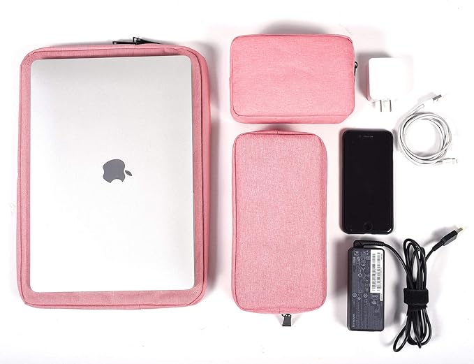 dealcase Electronic Accessories Organizer, Durable Small Electronics Accessories Storage Bag Compatible Laptop Charger Various USB,Cables,Cords and Power Travel Gadget Carry Bag,Pink(Small+Big)