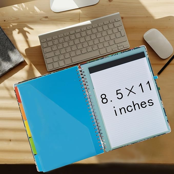 Clipboard Folio Spiral Folder Board,5 Extra Folders with 10 Storage Pockets,Refillable Lined Fillable Notepad,Folded Clipboard with Storage,Suitable for Office,School and Student (Green Flowers)