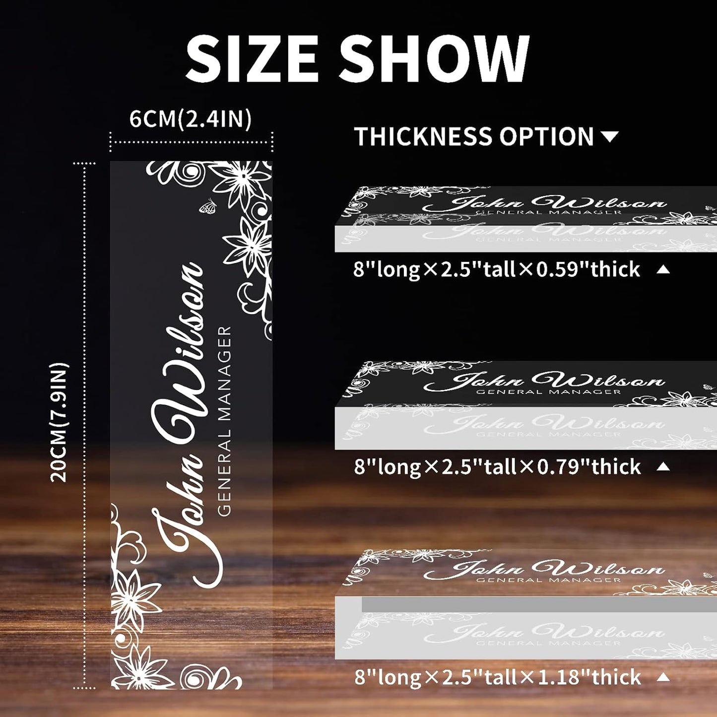 Name Plate for Desk, Premium Clear Plates Engraved Acrylic Desk Name Plate, Desk Name Plate Personalized, Custom Office Decor for Women or Men Coworkers, Boss, Employee, Teacher (Engraved 3)