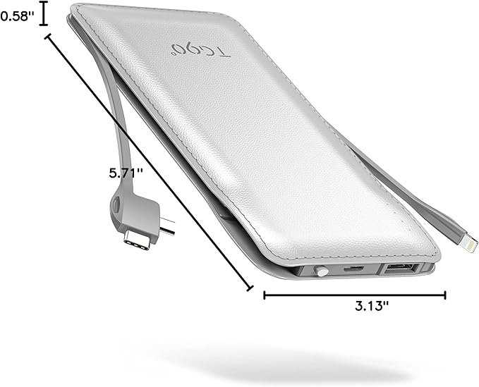 TG90° Cellphone Portable Charger with Built in Lightning and Android Cables Power Bank 10000mah External Battery Packs, USB-C Portable Battery Backup Charger Compatible with iPhone and Android Phones