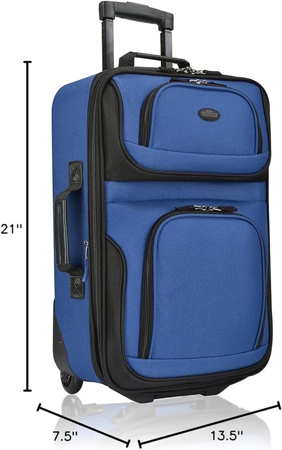 U.S. Traveler Lightweight Rolling 20" Carry On Luggage Softside Suitcase, Royal Blue, 2 Wheel Single