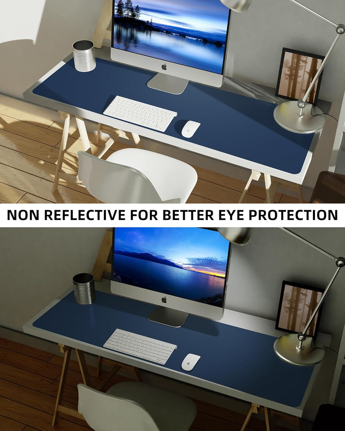 AFIING Leather Desk Pad Protector, Mouse Pad, Office Desk Mat, Non-Slip PU Leather Desk Blotter, Large Desk Mat, Waterproof Keyboard Mat for Office/Home/Decor (Midnight Blue, 48" x 17")