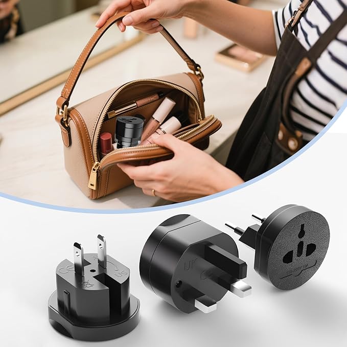 3-in-1 Travel Power Converters,International Plug Adapter,Worldwide Universal Power Adapter, All in One Travel Essentials Perfect for European US, EU, UK, AU 160 Countries,Black