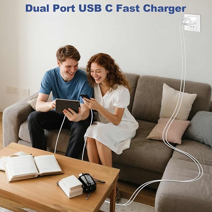 iPhone 17 16 Charger,20W Dual Port Type C Charger Fast Charging Block,2Pack Double USB C Phone Chargers 10FT Long USB C Cord for iPhone 17/17 ProMax/17 Pro/17 Air/16 ProMax/16 Pro/16e/15 ProMax/15 Pro