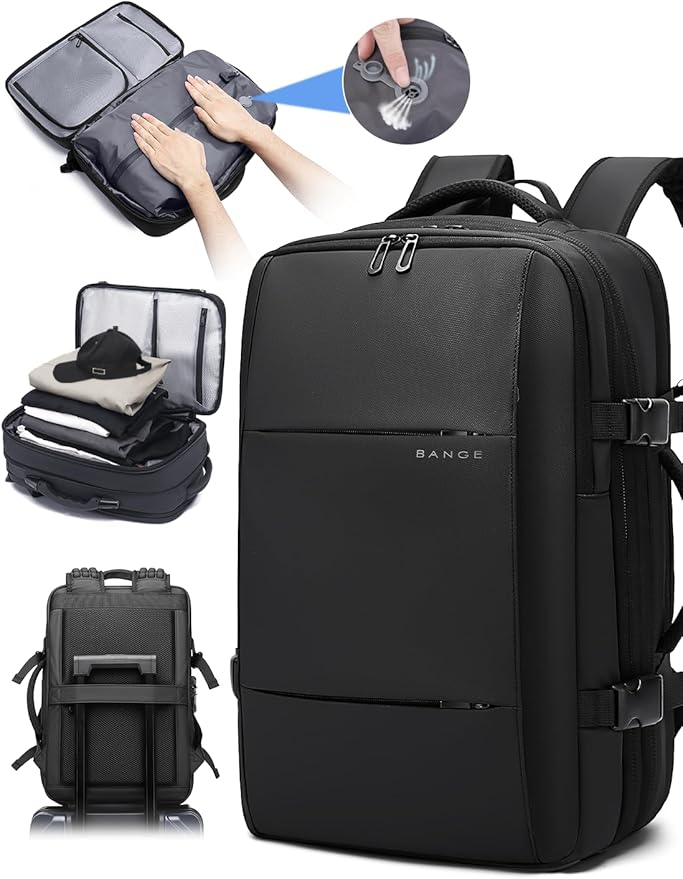 BANGE Backpack with Anti-Theft Vacuum Compression Travel Backpack,Expandable Backpacks with Pump for Airplanes