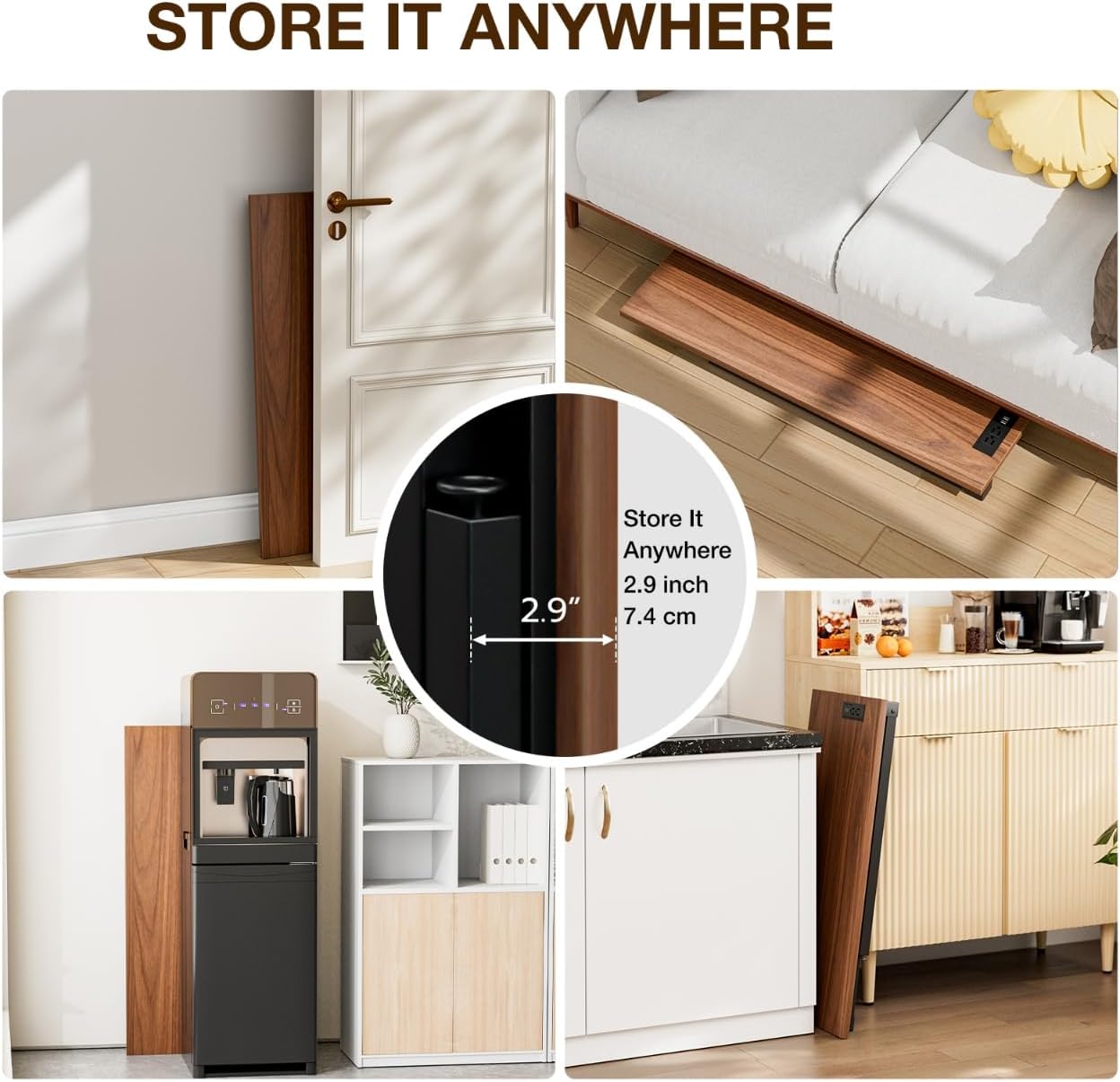 TEMI Small Computer Desk Folding Table - No Assembly, Compact 35.8" Foldable Desk with Power Outlets & USB Charging Port, Portable Small Office Desk, Ideal Mini Study Table for Narrow Spaces, Walunt