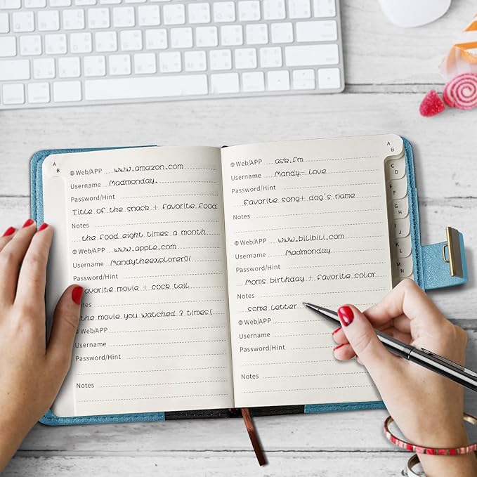 WEMATE Password Book with Lock, Password Book with Alphabetical Tabs 600+ Password Space, Password Organizer Logbook, Password Keeper for Computer & Website Logins,4.33X6.18in,Light Blue