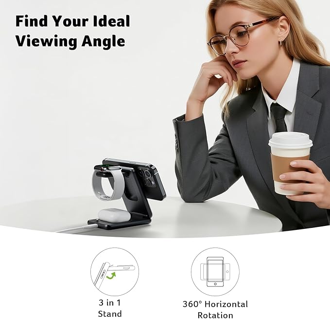 Acer Magnetic Wireless Charger,3 in 1 Wireless Charging Station,15W Fast MagSafe Charger for iPhone 17 16 15 14 13 12 Series-Apple Watch 10 9 8 7 6 5 4 3 2 SE and Ultra Series-Airpods 4 3 2 Pro Series