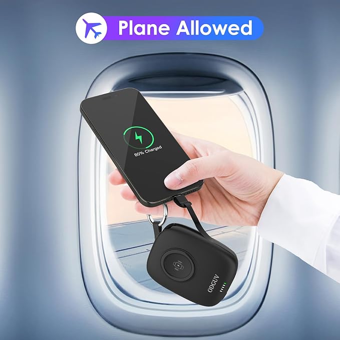 Small Portable Charger 5000mAh,iWatch Wireless Charger Mini Power Bank with Built-in Cable,Travel Keychain Charger for Apple Watch 10/9/Ultra2/8/Ultra/7/6/Se/5/4,iPhone 17/16/15/14/13/12,Android Phone