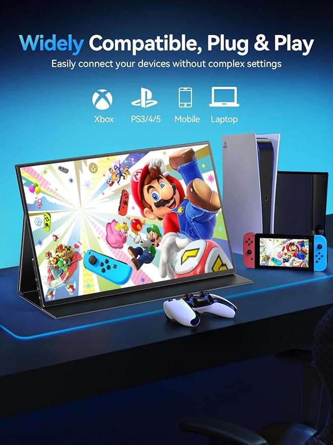 UPERFECT 16” Portable Gaming Monitor | 120HZ, HDR | 400Nits |1080P IPS | Ultra-Slim & Lightweight | Aluminum Alloy | Smart Cover & VESA | Travel External Second Screen for Laptop, PC, Game Console