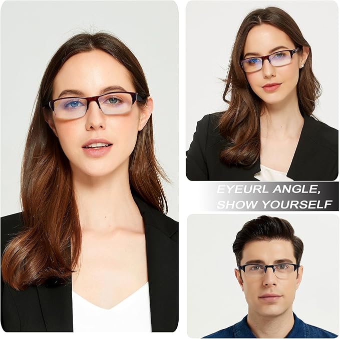 EYEURL 4-Pack Half Frame Blue Light Reading Glasses for Men Rectangle Semi Rimless Readers for Women Spring Hinge Eyeglasses