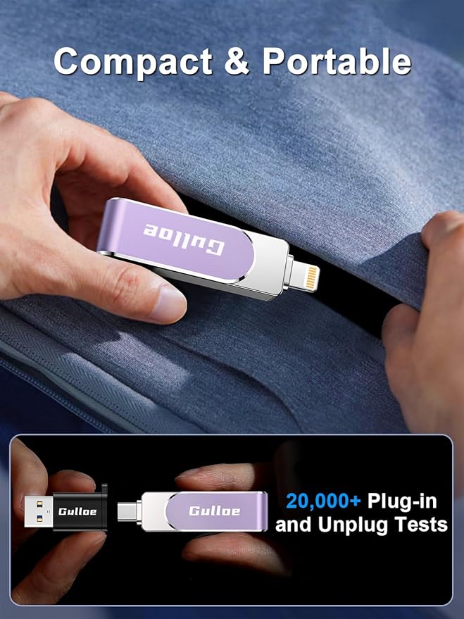 Gulloe 512GB Flash Drive Intended for iPhone, Memory Stick Storage for Photos and Videos Backup, Compatible with iPhone iPad Android PC, Plug and Play, No Application Required (Purple)