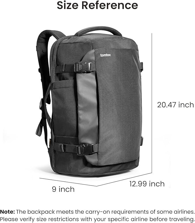tomtoc Travel Backpack 40L, TSA Friendly Flight Approved Carry-on Luggage Hand Water-resistant Lightweight Business Rucksack, Durable Large Weekender Bag Daypack Fits 17.3 Inch Laptop, PFAS Free