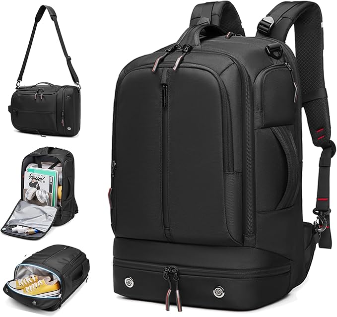 Somago Laptop Backpack Carry On Water Resistant Durable Daypack Backpack fits 16 inch Laptop Anti Theft Travel Rucksack Backpack with Shoe Compartment Luggage Strap for Men Women, 33L, Black