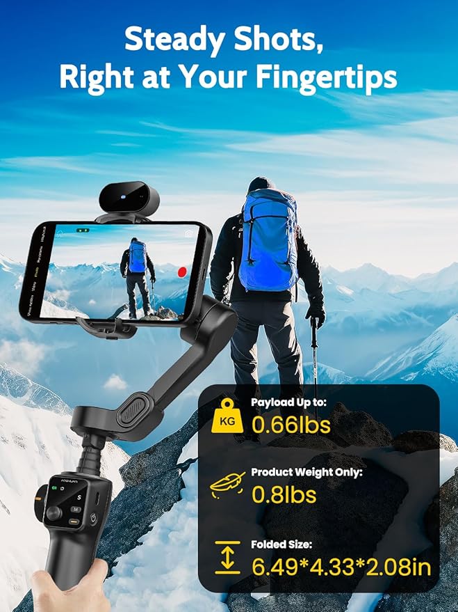 AOCHUAN 3-Axis Gimbal Stabilizer for iPhone & Android,NO APP AI Tracking,7.8' Built-in Extension Rod,Phone Stabilizer for Video Recording,OLED Display,Trigger Button,Sport,Vlogging(Smart V8 AI Black)