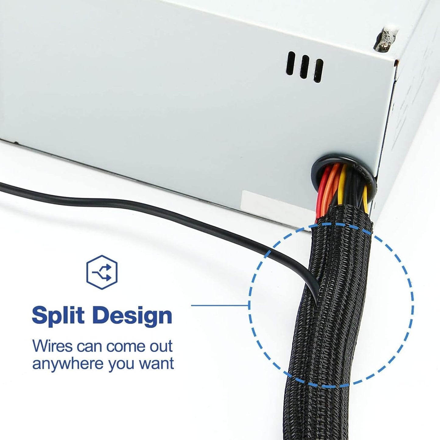 3/4" x50ft Braided Cable Sleeve – Pet-Proof Split Wire Loom Tubing for USB, Power, Audio/Video Cords – Expandable Chew-Resistant Sleeving, Durable Wire Management Black