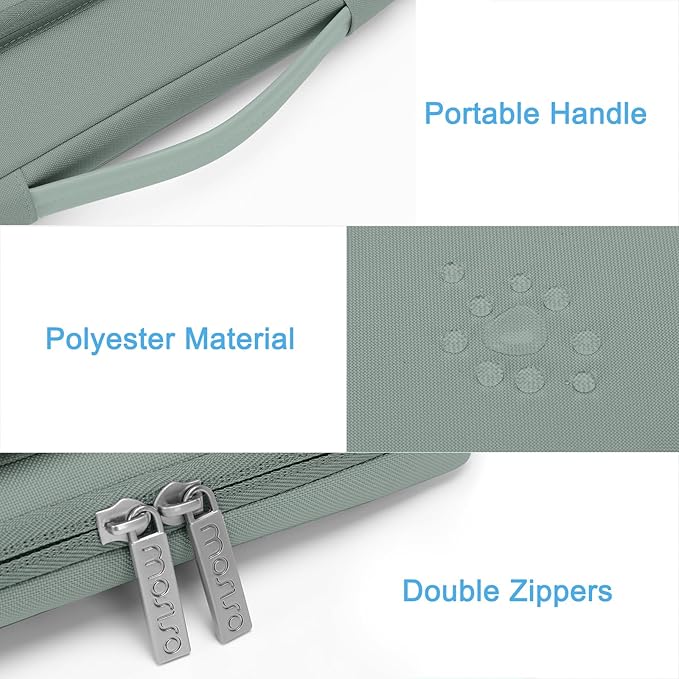 MOSISO 360 Protective Laptop Case 13.3 inch, 13-13.3 inch Laptop Sleeve Compatible with MacBook Air/Pro 13 / Pro 14, HP Dell ASUS Lenovo,Side Open Bag with 2 Raised&1 Flapover Pockets, Antique Green