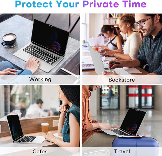 OMOTON Magnetic Laptop Privacy Screen 14 Inch 16:10, Anti-Spy Filter, Matte Anti Glare Blue Light Protector, Easy Install & Remove