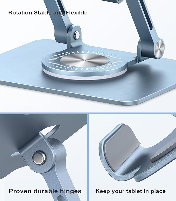 Tablet Stand Adjustable with 360° Swivel Base Aluminum Tablet Stand Holder for iPad/Samsung/iPad Pro Air Mini/Galaxy/Switch, Blue