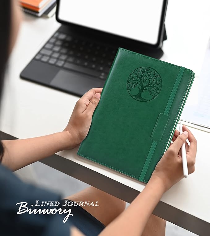 Lined Journal Notebook for Women Men,256 Pages A5 Hardcover Leather Journals for Writing,Travel,Business,Work & School,College Ruled Notebooks for Note Taking,Diary Notepad 5.7"×8.3"(green)