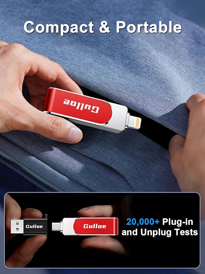 Gulloe 512GB Flash Drive Intended for iPhone, Memory Stick Storage for Photos and Videos Backup, Compatible with iPhone iPad Android PC, Plug and Play, No Application Required (Red)