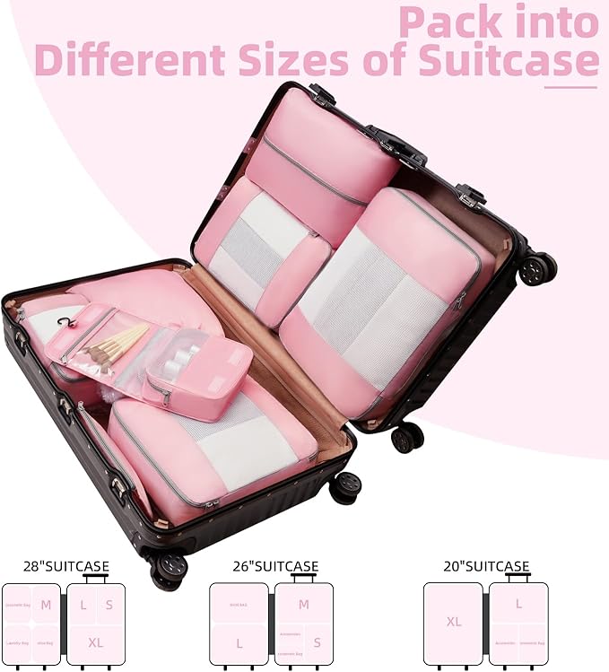 BAGAIL 6 Set/8 Set/10 Set Packing Cubes Various Sizes Packing Organizer for Travel Accessories Luggage Carry On Suitcase