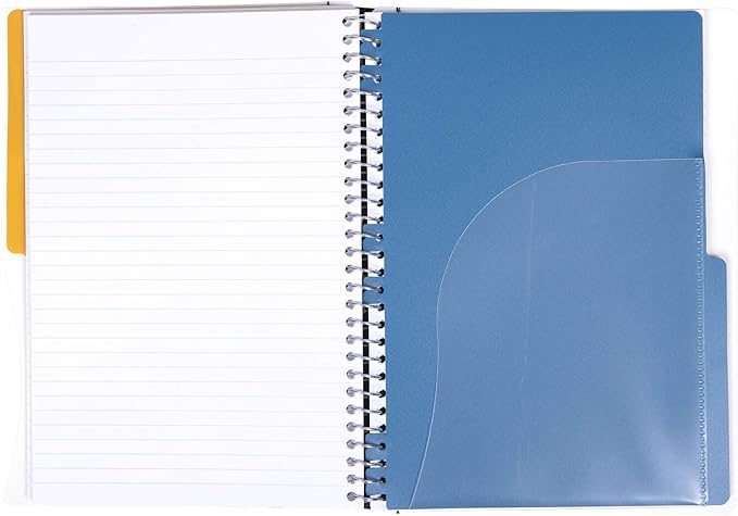 Mintra Office Durable PREMIUM Spiral Notebook, ((White, 2 Subject (6in x 9.5in)), Wire, Fabric Covered Coils, No Snags, Removable Adjustable Pocket Dividers, Ruler, Organization, Customizable