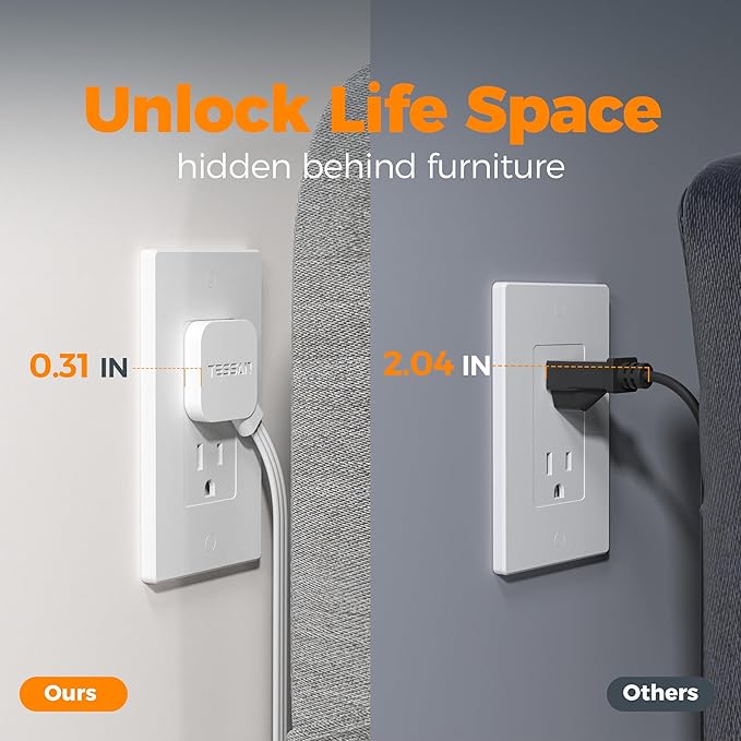 TESSAN Surge Protector Power Strip 10 Ft Extension Cord, 10 AC Outlet Extender with 3 USB (1 USB C), Flat Extension Cord with Multiple Outlets, Flat Plug Power Strip for Home, Office, Dorm Essentials