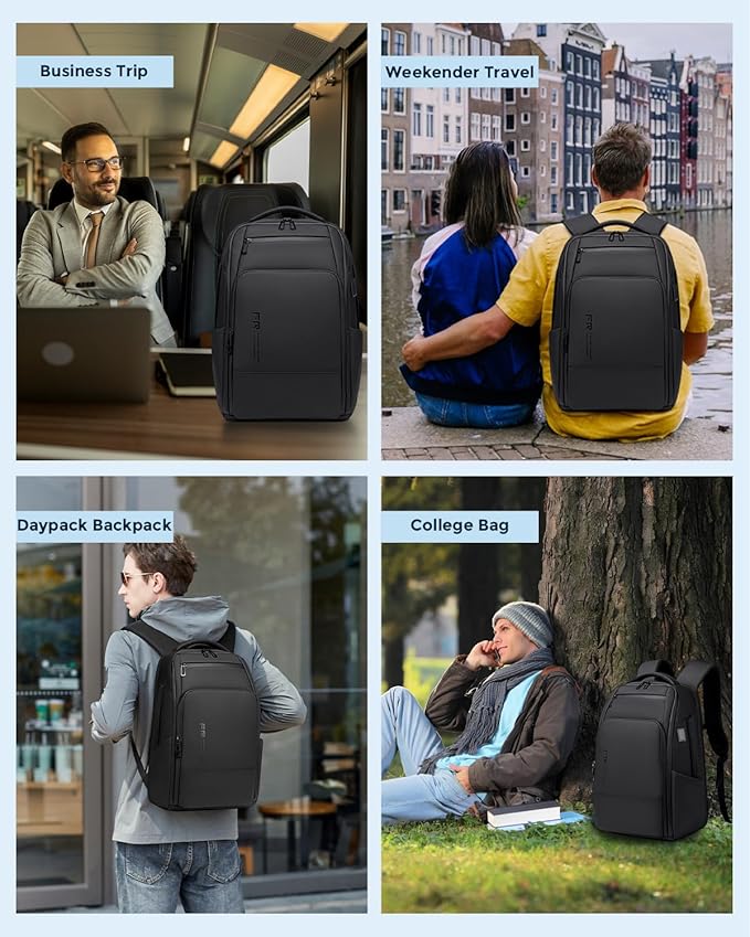 17 Inch Travel Laptop Backpack, Water Resistant Expandable Men's Computer Backpack for Men, Black Laptop Bag with USB Port for Business/Work/College