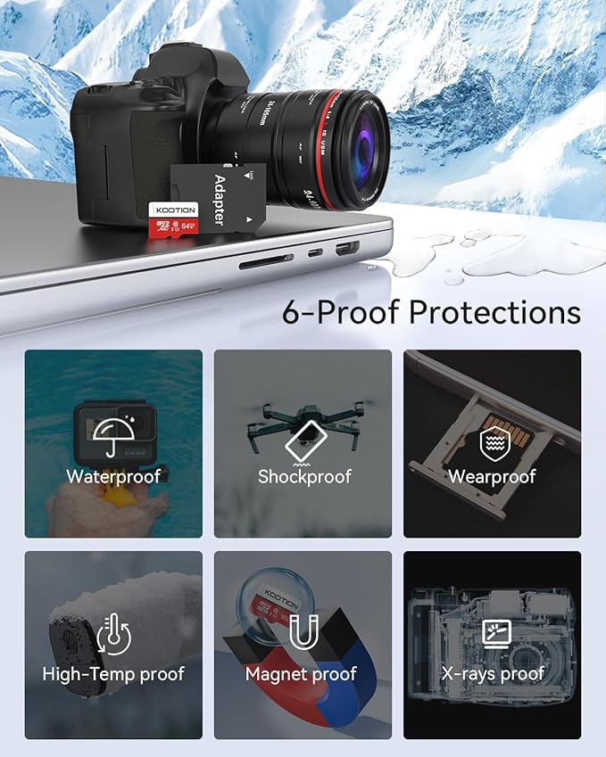 KOOTION 128GB MicroSDXC Memory Card, Class 10 Micro SD Card, U1, C10, High-Speed TF Flash Memory Card with Adapter