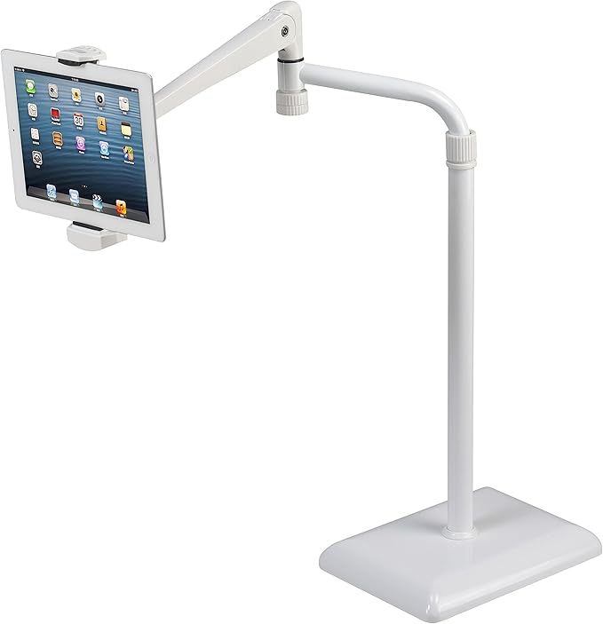IDEE Tablet Floor Stand with 10lb Heavy Duty Base, 360 Degree Adjustable Tall Holder for Bed Compatible up to 13inch Kindles, iPads, and Tablets, White