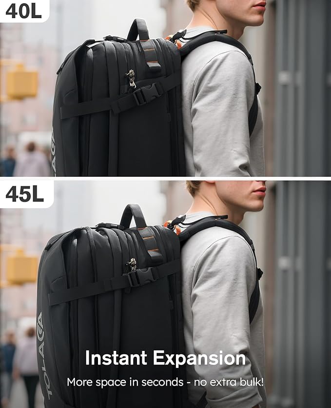 Tolaccea Travel Laptop Backpack, TSA Friendly Flight Approved Carry-on Business Rucksack Work Backpack with Extra Toiletry Bag, Dual Storage for 17.3" Laptop and 12.9" Tablet, 40-45L Expandable