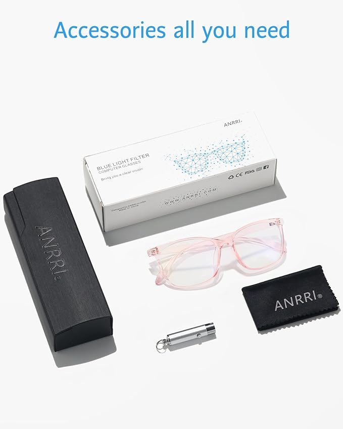 ANRRI Blue Light Blocking Computer Glasses Women Anti Eyestrain UV Filter Lens Lightweight Pink Frame Eyeglasses (Clear Pink)